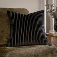 Savoy Stripe Cut Velvet Cushion - Black / Polyester - thumbnail 1