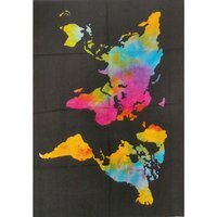 Colorful Cotton World Map Wall Art - Modern Travel Decor, 78x112cm - Multi