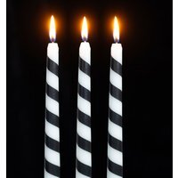 Set of 3 Black Candy Cane Taper Candles for Gothic Holiday Decor - Multi