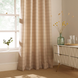 Ellis Check Room Darkening Eyelet Curtain Pair - Natural / 229cm / 137cm - thumbnail 2