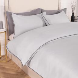 Piped Edge Duvet Cover Set - Silver / Double - thumbnail 4