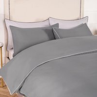 Piped Edge Duvet Cover Set - Silver / Double - thumbnail 1