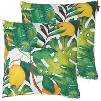 Lemon Leaf Print Indoor and Outdoor Cushion (Set of 2) - Yellow - image 1
