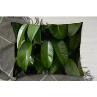 Closeup Of Beautiful Glossy Green Leaves Cushion - Green - image 1