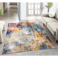 San Marino Modern Living Room Area Rug - Low Pile Abstract Design Muti Coloured - Multi Coloured / 290cm