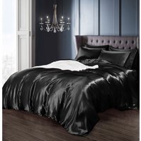 Intimates Satin Silky Bedding Sets with Duvet Cover, Fitted Sheet, Pillowcases - Black / Superking - image 1