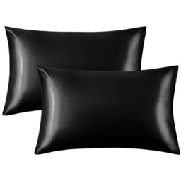 Intimates Satin Silky Bedding Sets with Duvet Cover, Fitted Sheet, Pillowcases - Black / Superking - thumbnail 4