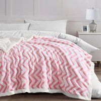 Chunky Sherpa backed Jacquard Chevron Throw Blanket - Pink / 150x200 - image 1