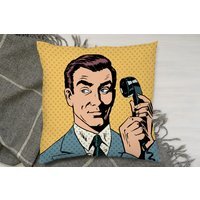 Male Businessman Talking On The Phone Style Pop Art Retro Cushion - Yellow / 60 - thumbnail 1