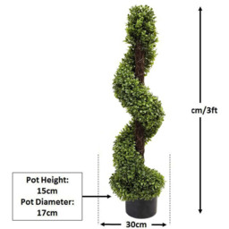 Set of 2 Artificial Spiral Boxwood Topiary Trees - Green - thumbnail 3