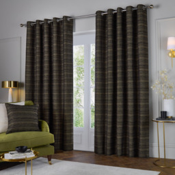 Set of 2 Jupiter Chenille Jacquard Eyelet Curtains - Black/Gold / 168cm / 229cm - thumbnail 2