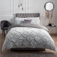 Luxurious Rouched Faux Fur Fleece Duvet Cover with Pillowcases - Grey / Superking - image 1