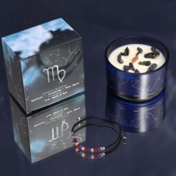 Zodiac Crystal Candle  Gemstone Bracelet Set Virgo Oud Fragrance - Blue - thumbnail 4