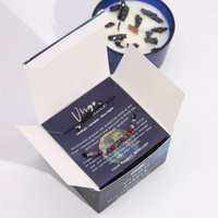 Zodiac Crystal Candle  Gemstone Bracelet Set Virgo Oud Fragrance - Blue