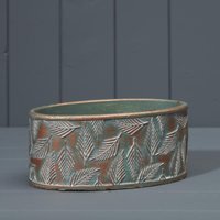 Green and Copper Wash Cement Oval Planter - Copper