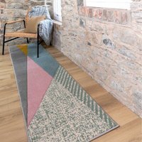 Geometric Carved Bedroom Living Area Rug - Multicolour / 240 x 60cm