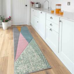Geometric Carved Bedroom Living Area Rug - Multicolour / 240 x 60cm - thumbnail 3