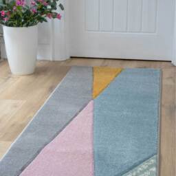 Geometric Carved Bedroom Living Area Rug - Multicolour / 240 x 60cm - thumbnail 2
