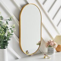 Bathroom Oval Glass Wall Mirror with Metal Frame - Gold