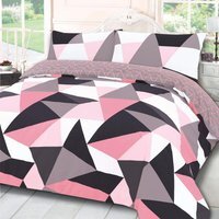 Dreamscene Shapes Geo Duvet Cover Bedding Set - Pink / Double