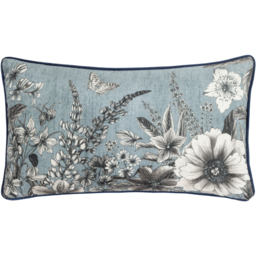 Harlington Gardenia Floral Piped Cushion - Petrol / Polyester - thumbnail 2