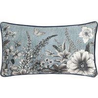 Harlington Gardenia Floral Piped Cushion - Petrol / Polyester - thumbnail 1