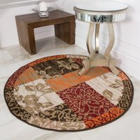 Red Terracotta Brown Floral Patchwork Living Room Rug - Red / 160 x 160cm - image 1