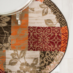 Red Terracotta Brown Floral Patchwork Living Room Rug - Red / 160 x 160cm - thumbnail 3
