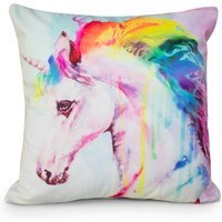 Colourful Unicorn Rainbow Hair Printed Cushion - Pink