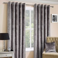 Crushed Velvet Lined Eyelet Curtain Pair - Silver / 167cm