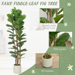 HOMCOM 180cm Artificial Fiddle Leaf Fig Tree - Green - thumbnail 2