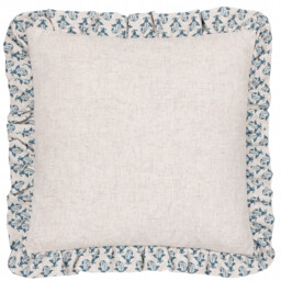 Lulah Block Printed Ruffle Cushion - Linen/Blue / 80 Feather 20 Polyester - thumbnail 2