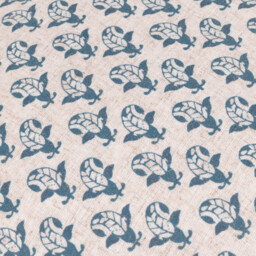 Lulah Block Printed Ruffle Cushion - Linen/Blue / 80 Feather 20 Polyester - thumbnail 5