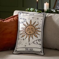 Celestial Stories Embroidered Velvet Polyester Filled Cushion 50 x 30cm - Linen/Black