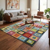 Rainbow Modern Carved Geometric Multi Colour Area Rug - Block Design - Multi Colour / 230cm