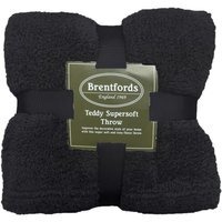 Soft Plain Teddy Fleece Throw - Black / 240cm