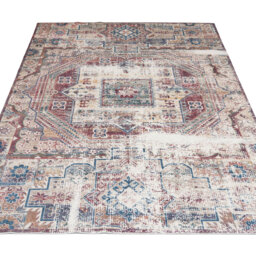 Burgundy Distressed Area Rug - Navy Red Beige / 5mm / 50cm - thumbnail 5