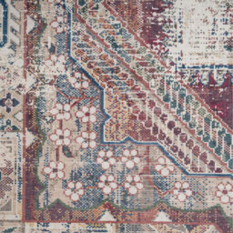 Burgundy Distressed Area Rug - Navy Red Beige / 5mm / 50cm - thumbnail 3