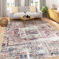 Burgundy Distressed Area Rug - Navy Red Beige / 5mm / 50cm