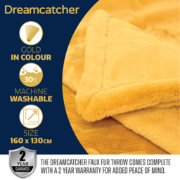 Fleece Blanket Faux Fur Throw - Gold - thumbnail 2