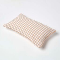 Cotton Gingham Check Cushion Cover - Beige / 50cm - thumbnail 4