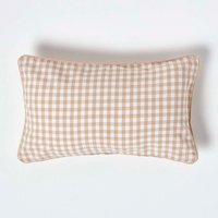 Cotton Gingham Check Cushion Cover - Beige / 50cm - thumbnail 1