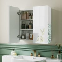 HOMCOM Arched Bathroom Mirror Cabinet Wall Mounted Mirrored Cabinet - White, Silver Tone