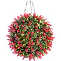 Best Artificial 38cm Red Lush Lavender Hanging Basket Flower Topiary Ball - Red
