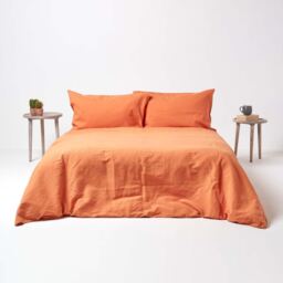 Linen Duvet Cover Set with Pillowcase - Burnt Orange / Superking - thumbnail 2