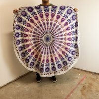 Peacock Purples Mandala Roundie Cotton Wall Art - Purple - image 1