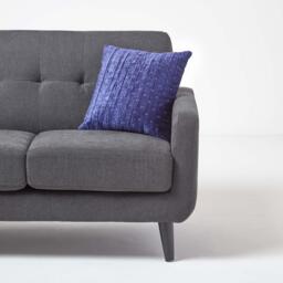 Crushed Velvet Cross Stich Cushion Cover - Navy Blue / 55cm - thumbnail 2