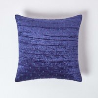 Crushed Velvet Cross Stich Cushion Cover - Navy Blue / 55cm - thumbnail 1