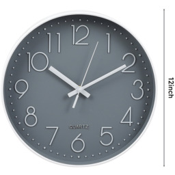 12-Inch Minimalist Wall Clock with Arabic Numerals - Grey and White - thumbnail 4