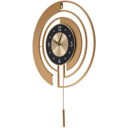 18 Inch Modern Decorative Non-Ticking Wall Clock with Pendulum - Gold + Black - thumbnail 4